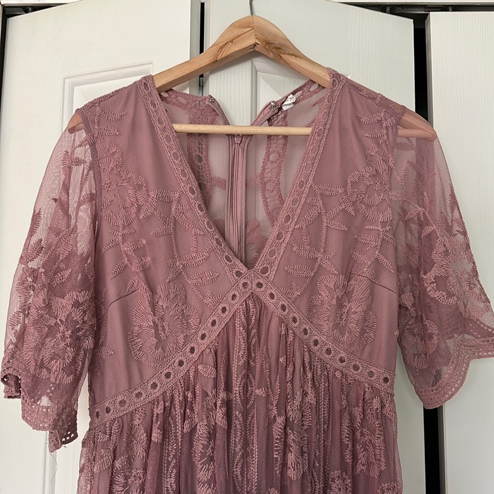 Pink Blush Maternity Lace Mesh Overlay Maxi Dress